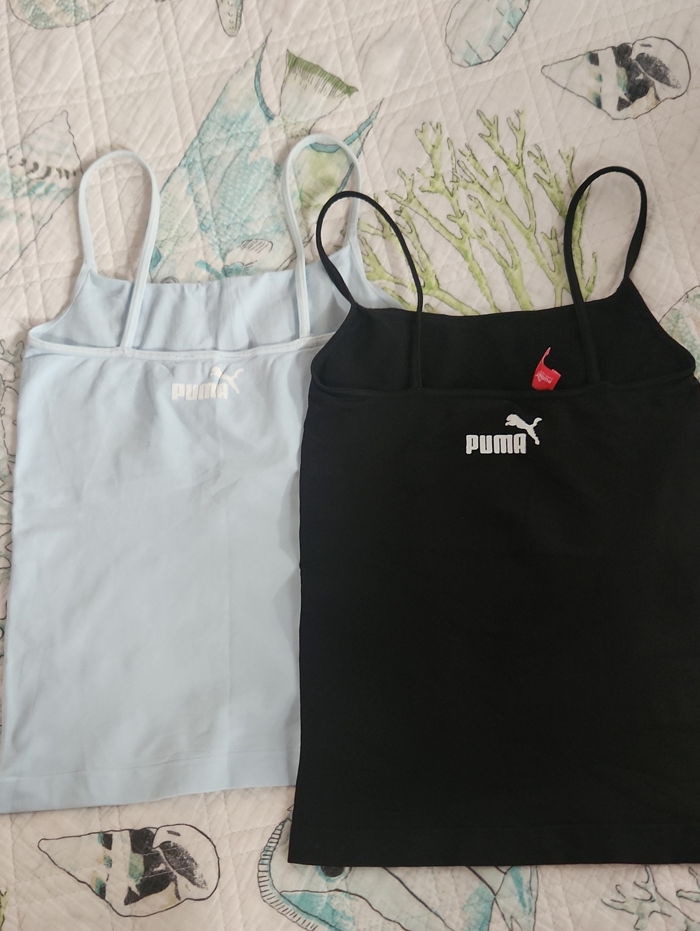 2 Puma Women's Spaghetti Strap Camisoles - Black & Light Blue